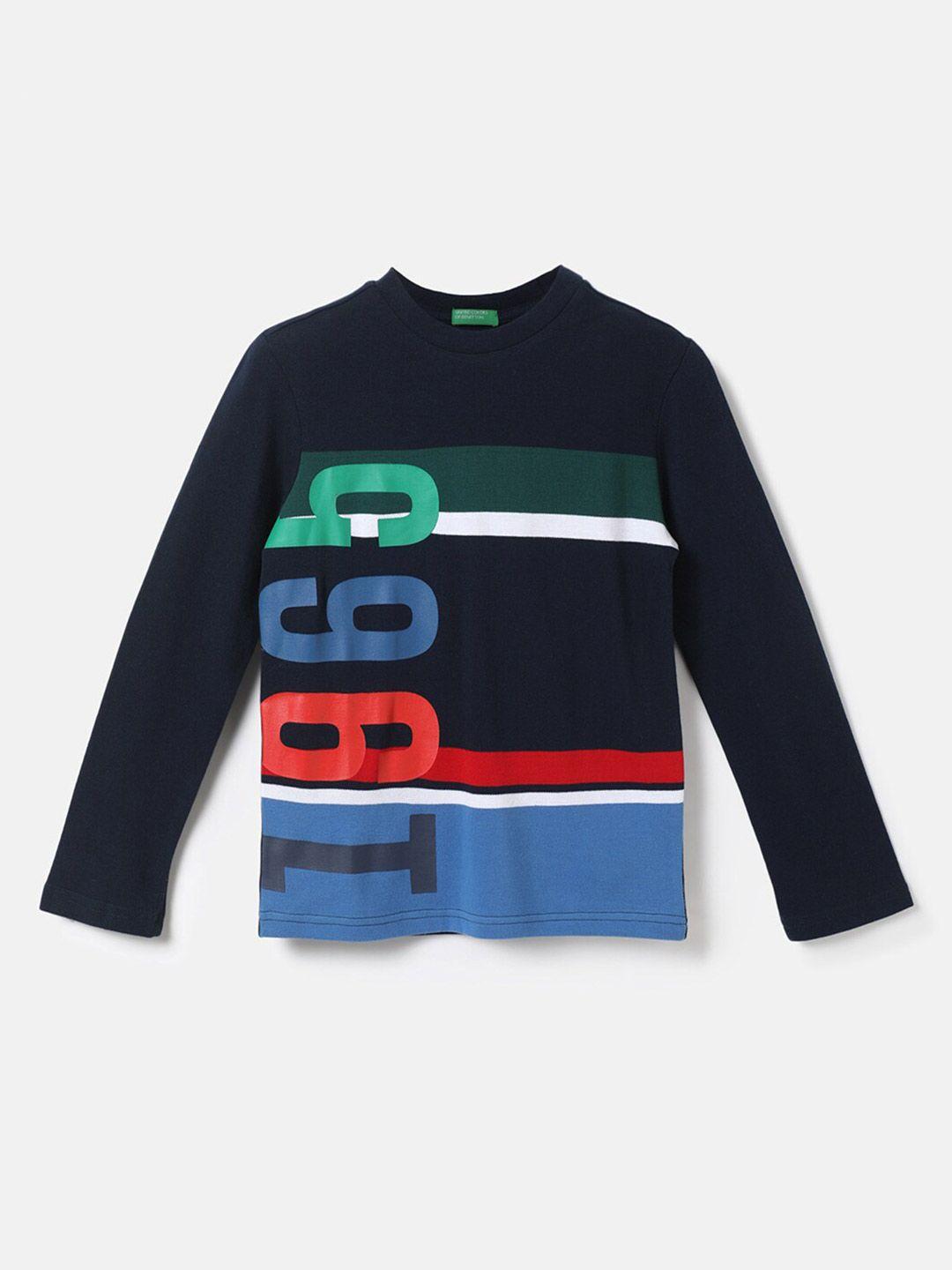United Colors of Benetton Boys Navy Blue Printed T-shirt
