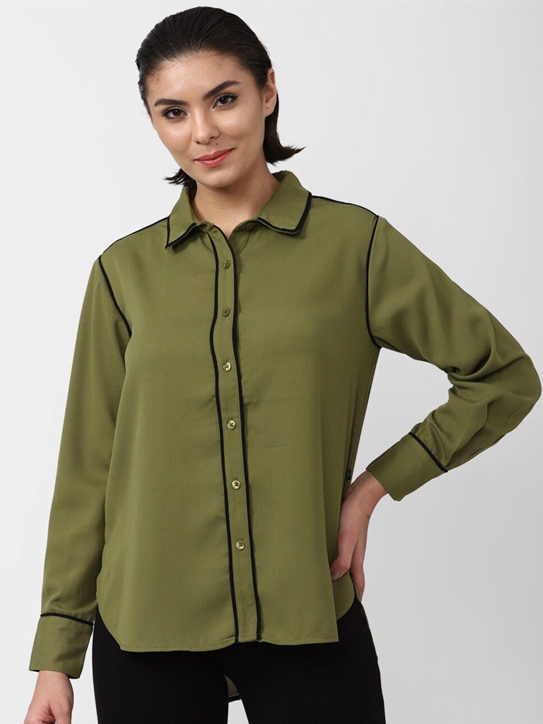 FOREVER 21 Women Olive Green Solid Casual Shirt