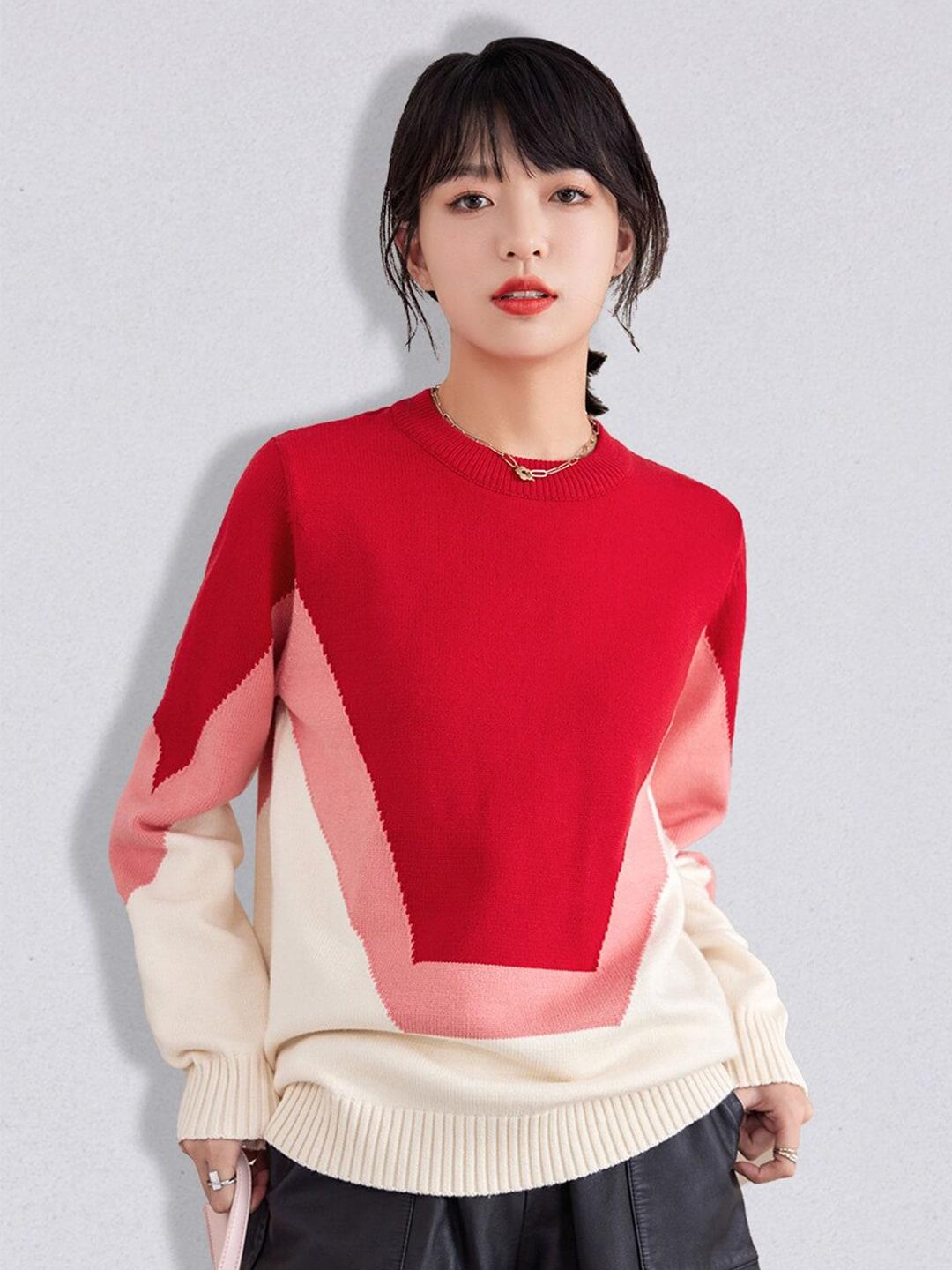 jc-collection-women-red-&-white-colourblocked-pullover