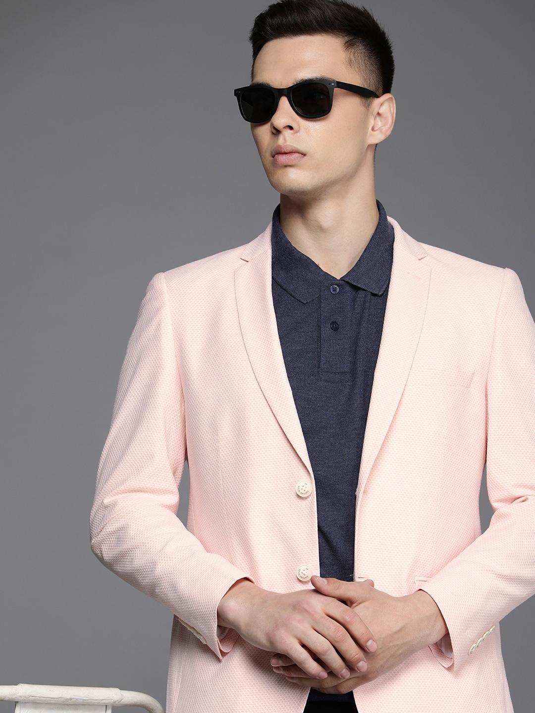 Louis Philippe Sport Men Self Design Single-Breasted Pure Cotton Smart Casual Blazer