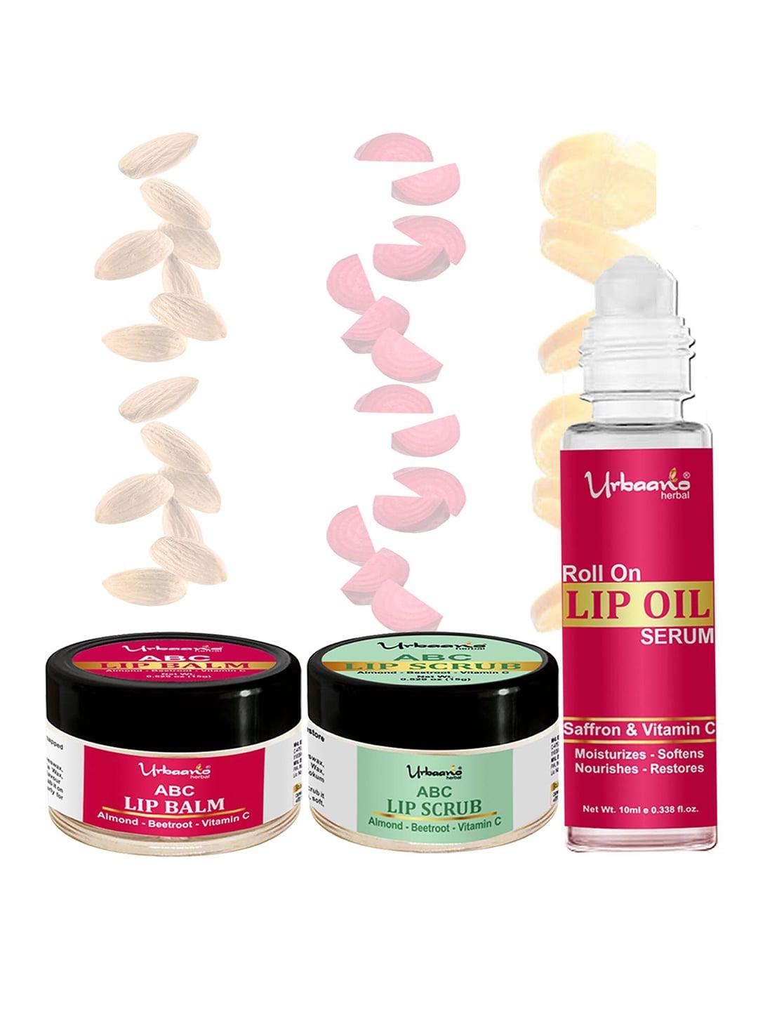 Urbaano Herbal Set Of 3 Lip Balm, Scrub & Roll On Serum