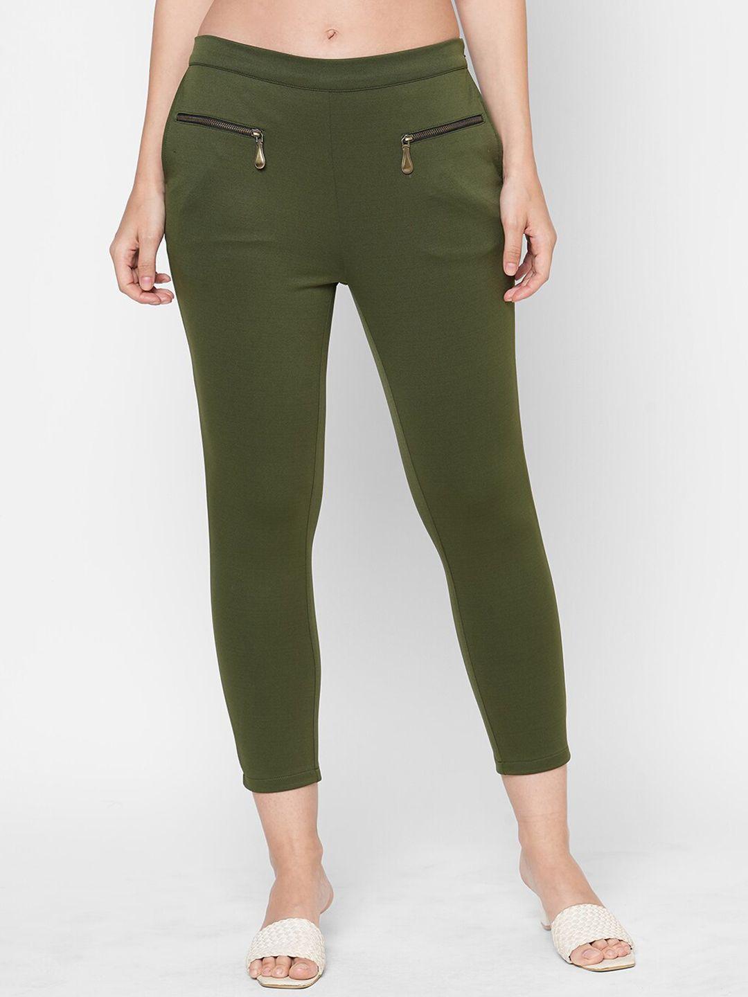 mish-women-olive-green-smart-skinny-fit-wrinkle-free-trouser