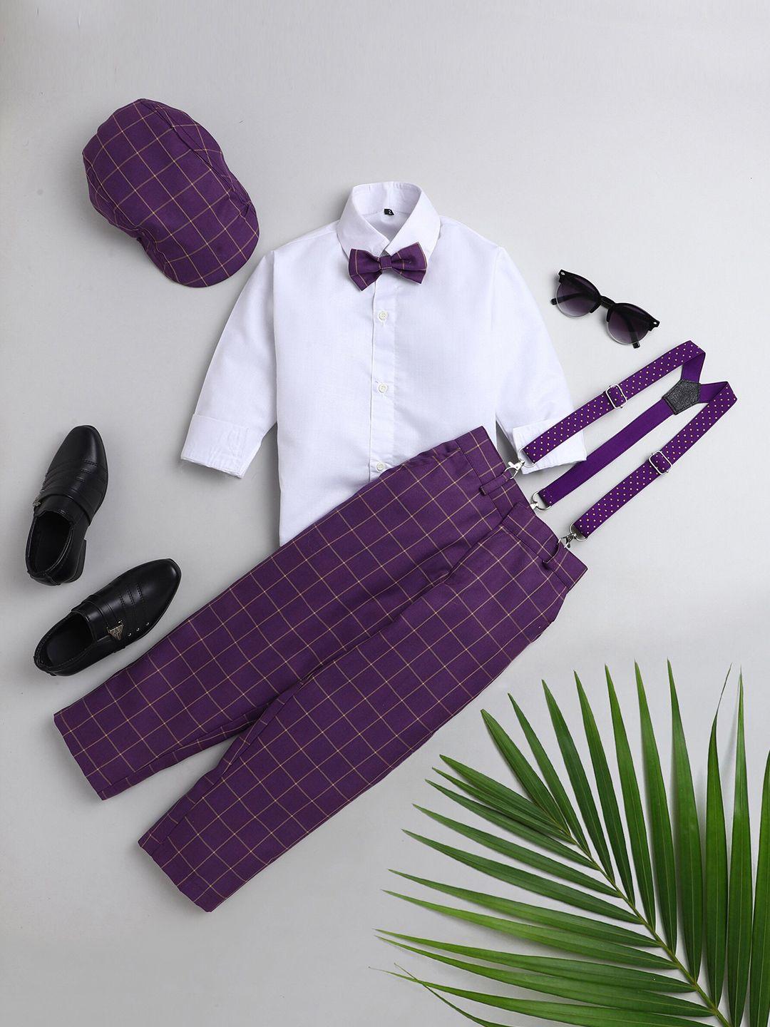 Jeetethnics Boys Purple & White Shirt with Trousers & Suspenders