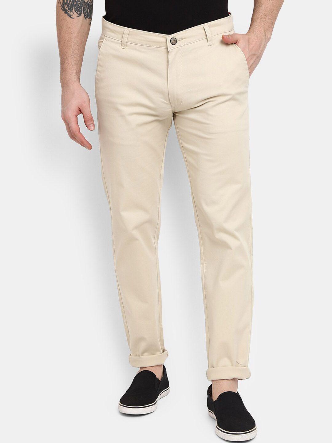 V-Mart Men Cream-Coloured Easy Wash Cotton Trousers