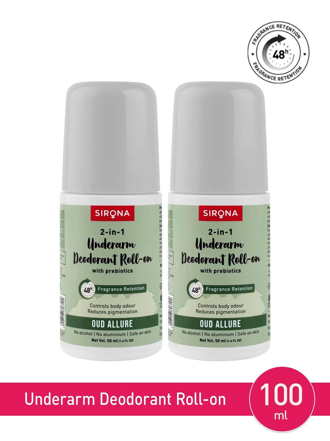 Sirona Set of 2 2-in-1 Underarm Roll On Deodorants with Prebiotics 50 ml Each-  Oud Allure