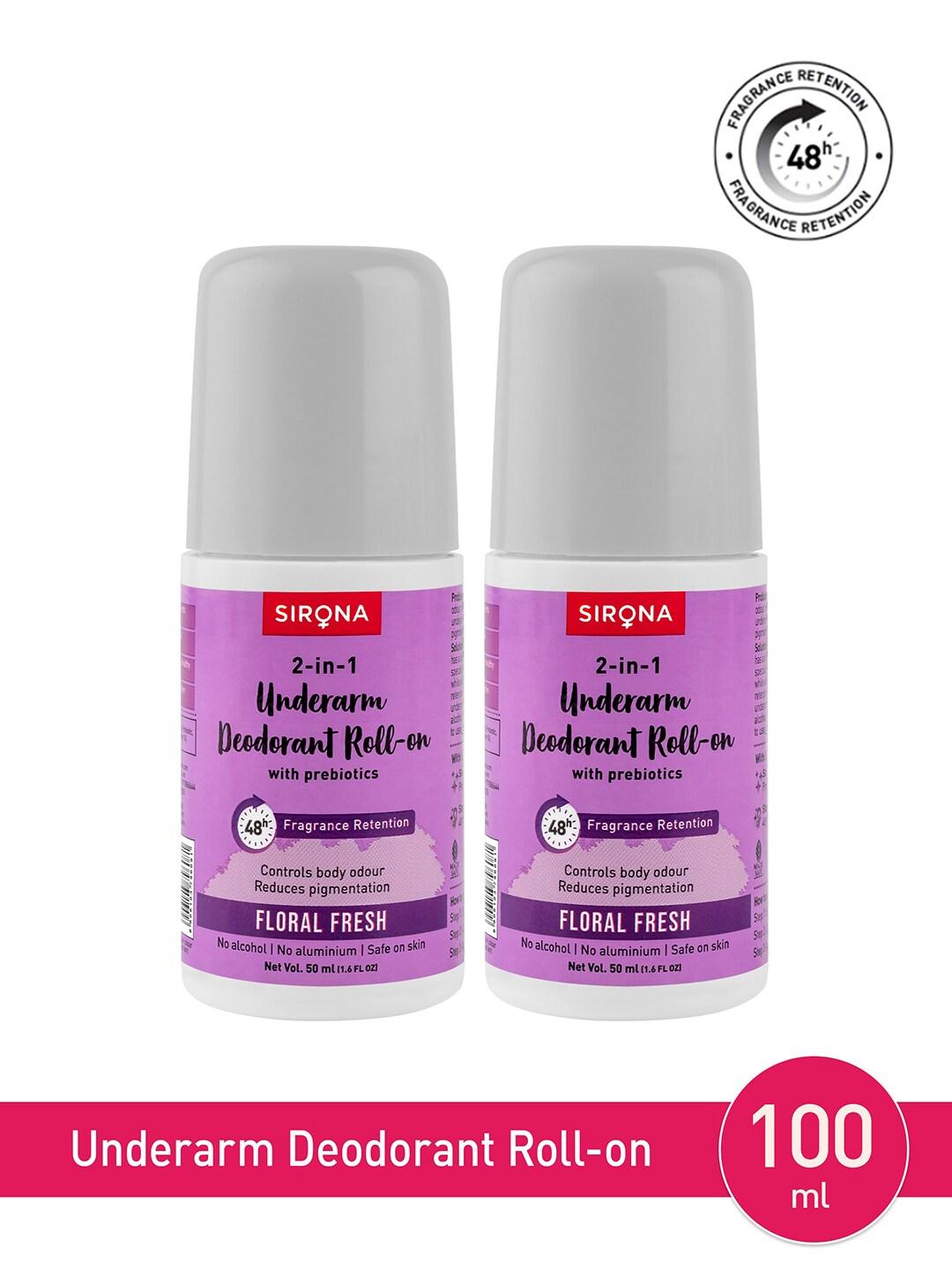 Sirona Set of 2 2-in-1 Underarm Roll On Deodorants with Prebiotics 50 ml Each-  Floral Fresh