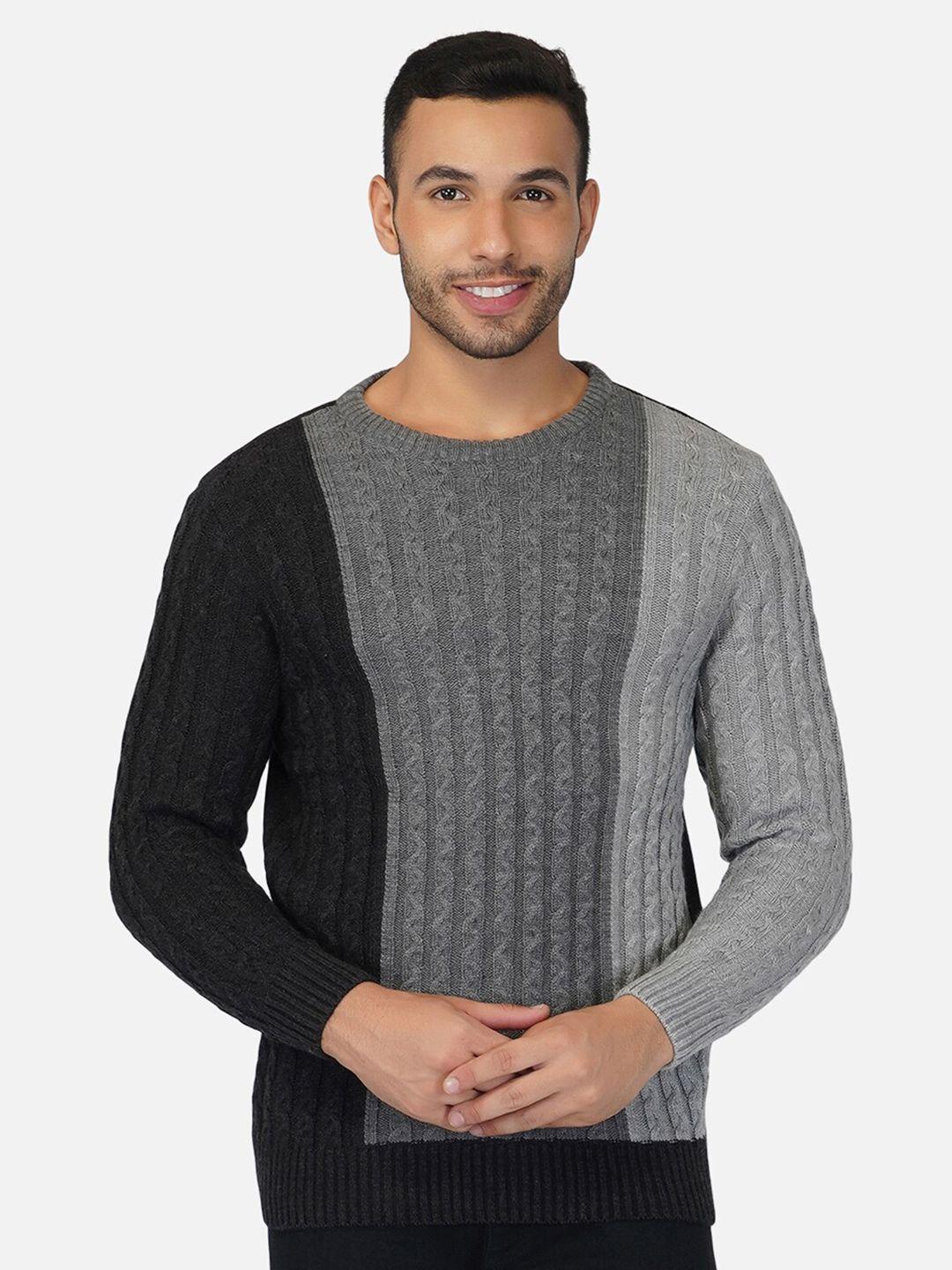 joe-hazel-men-grey-&-black-colourblocked-pullover