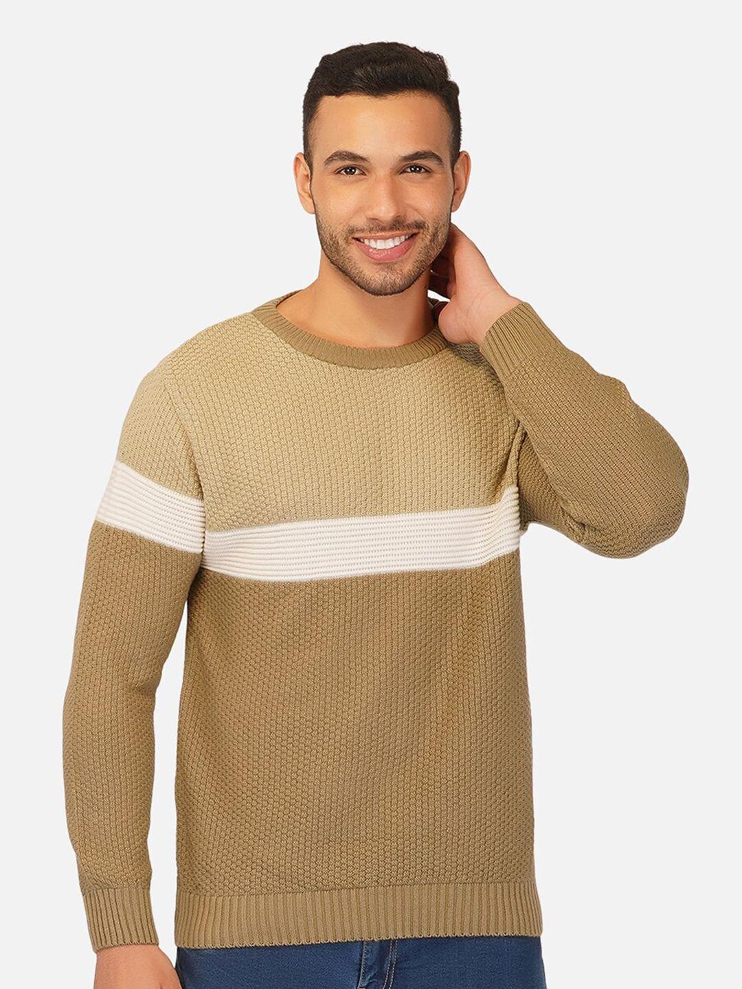 joe-hazel-men-beige-&-white-colourblocked-pullover