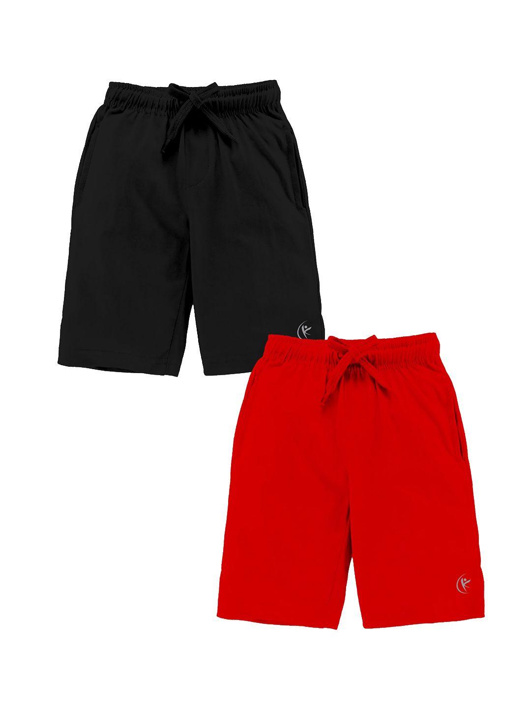 KiddoPanti Boys Red Pack Of 2 Cotton Shorts