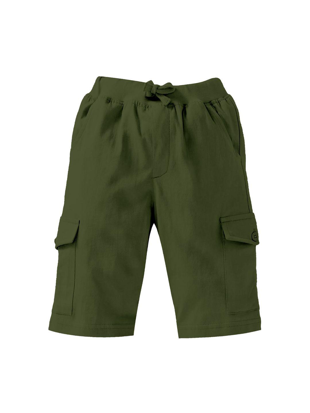 KiddoPanti Boys Olive Green High-Rise Cotton Shorts