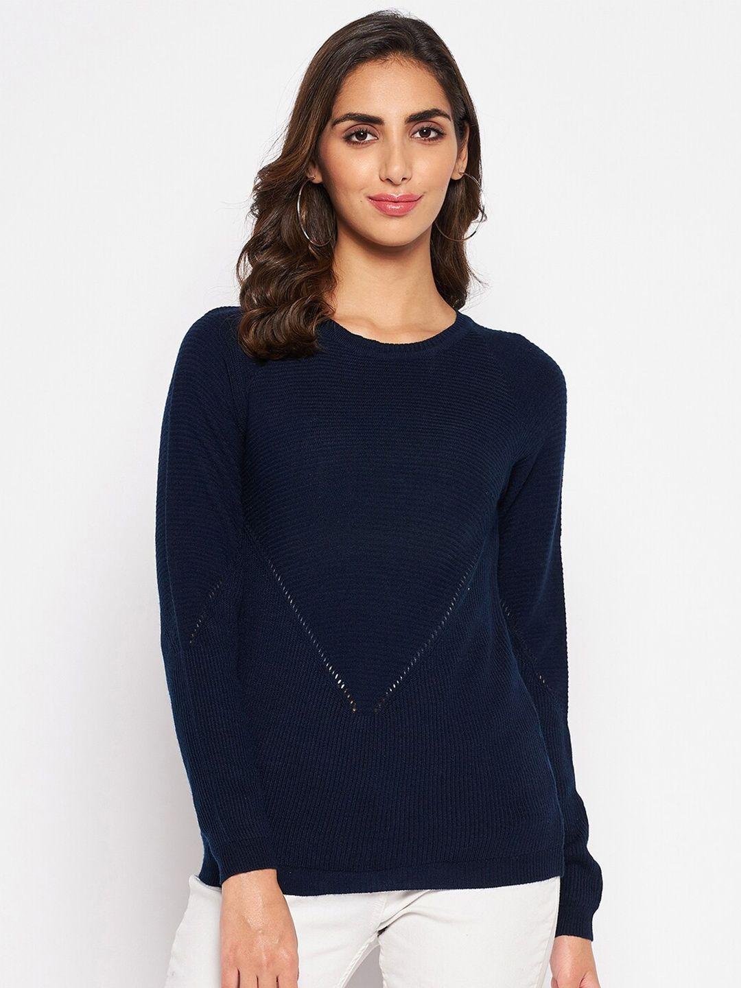 crozo-by-cantabil-women-navy-blue-&-white-ribbed-acrylic-pullover