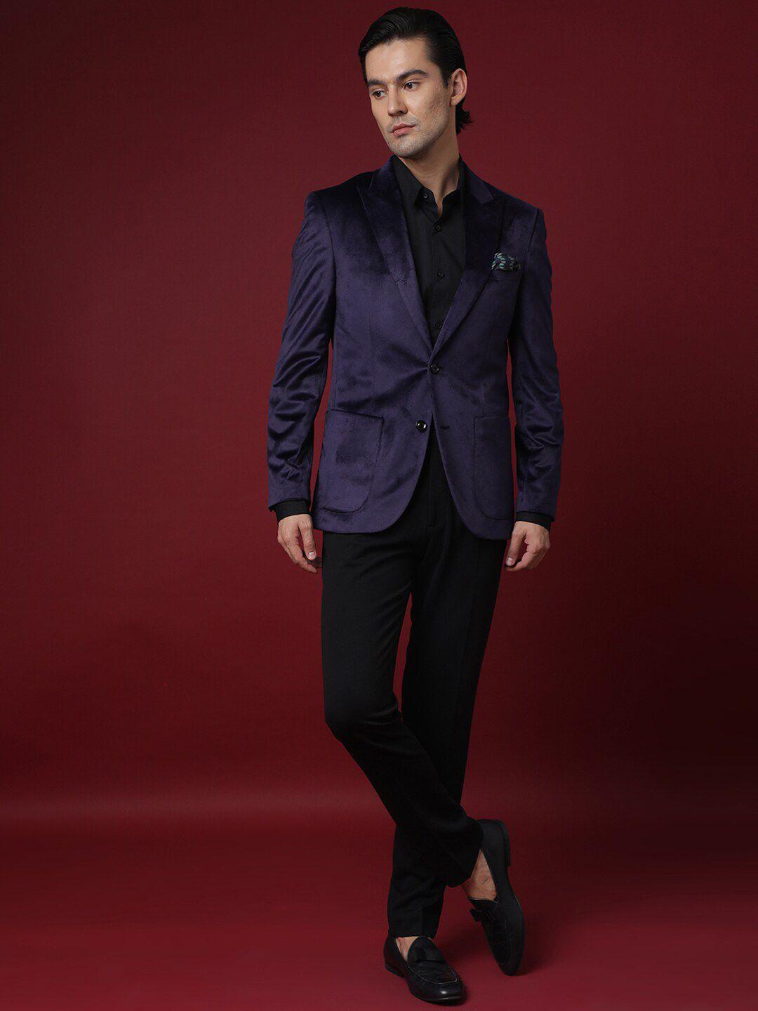 RARE RABBIT Men Purple Solid Slim-Fit Single-Breasted Formal Blazer
