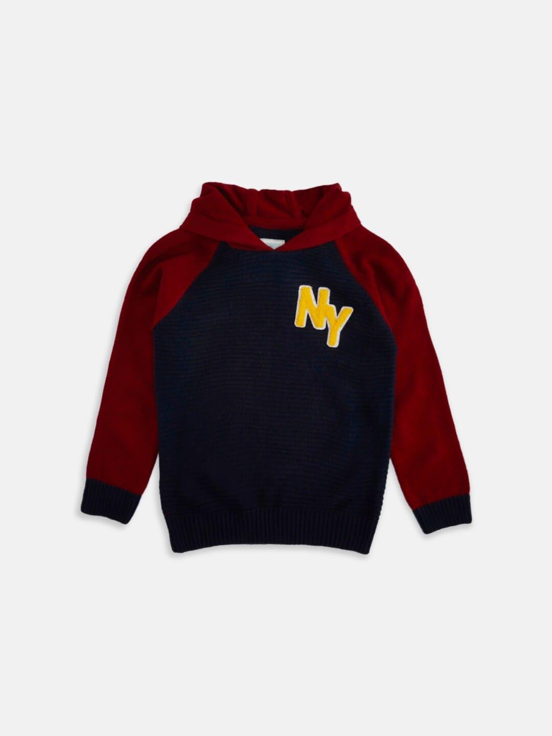 Pantaloons Junior Boys Navy Blue & Maroon Pullover with Embroidered Detail