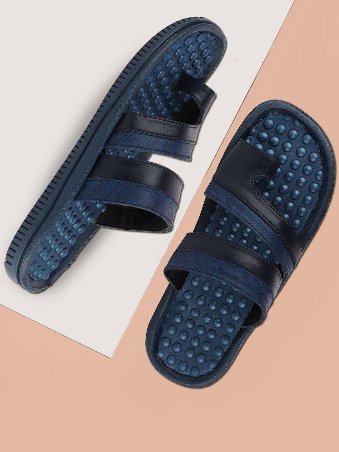 FAUSTO Men Navy Blue PU Comfort Sandals