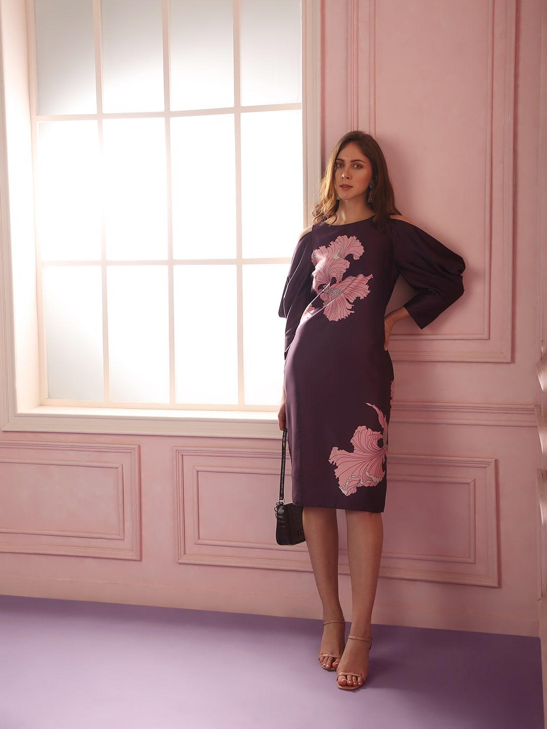 vero-moda-purple-&-pink-floral-a-line-dress