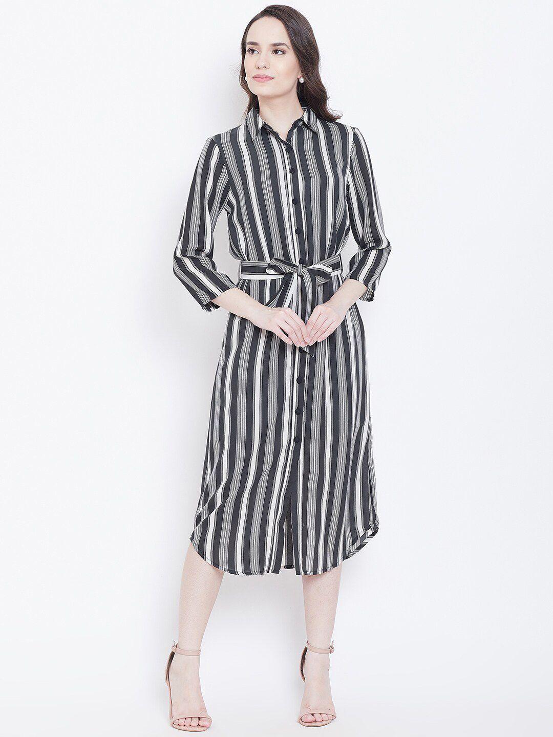 DODO & MOA Black & White Striped Shirt Midi Dress