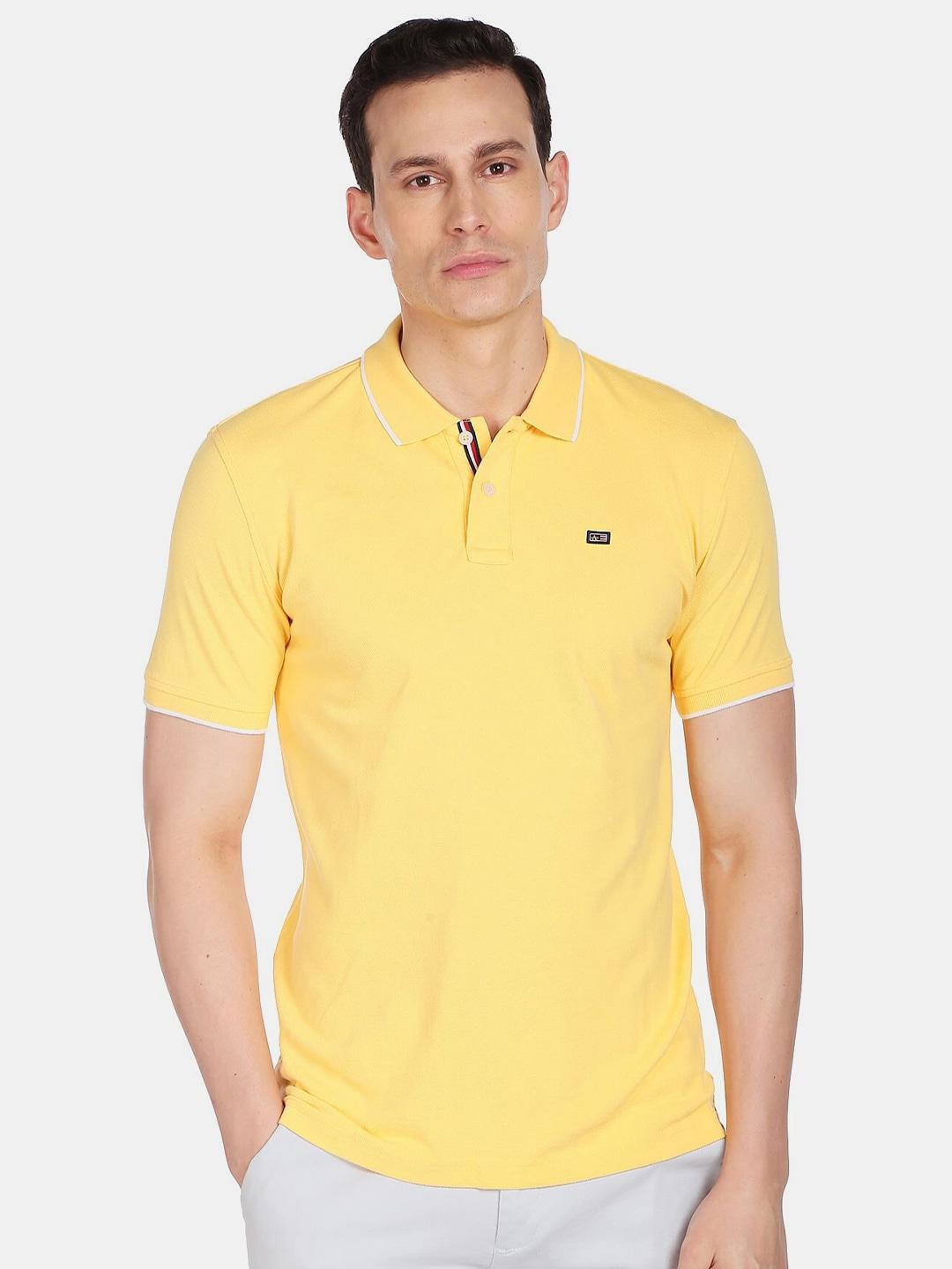 Arrow Sport Men Yellow Solid Polo Collar Cotton T-shirt