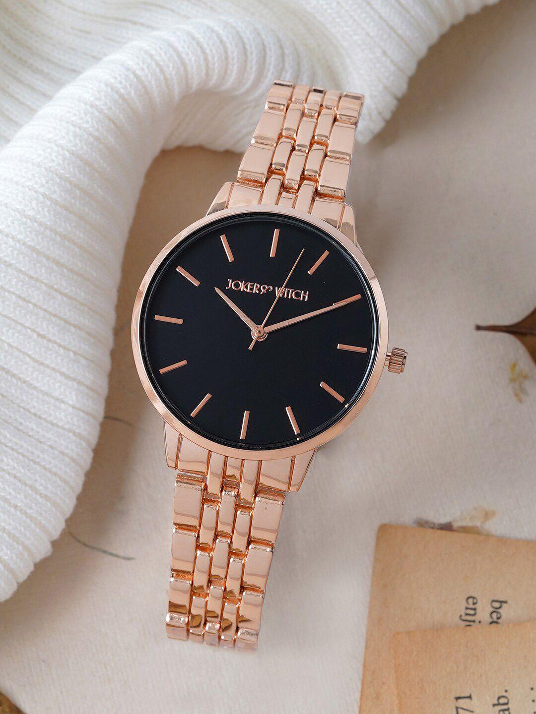 JOKER & WITCH Women Black Printed Dial & Rose Gold Toned Bracelet Style Straps Analogue Watch