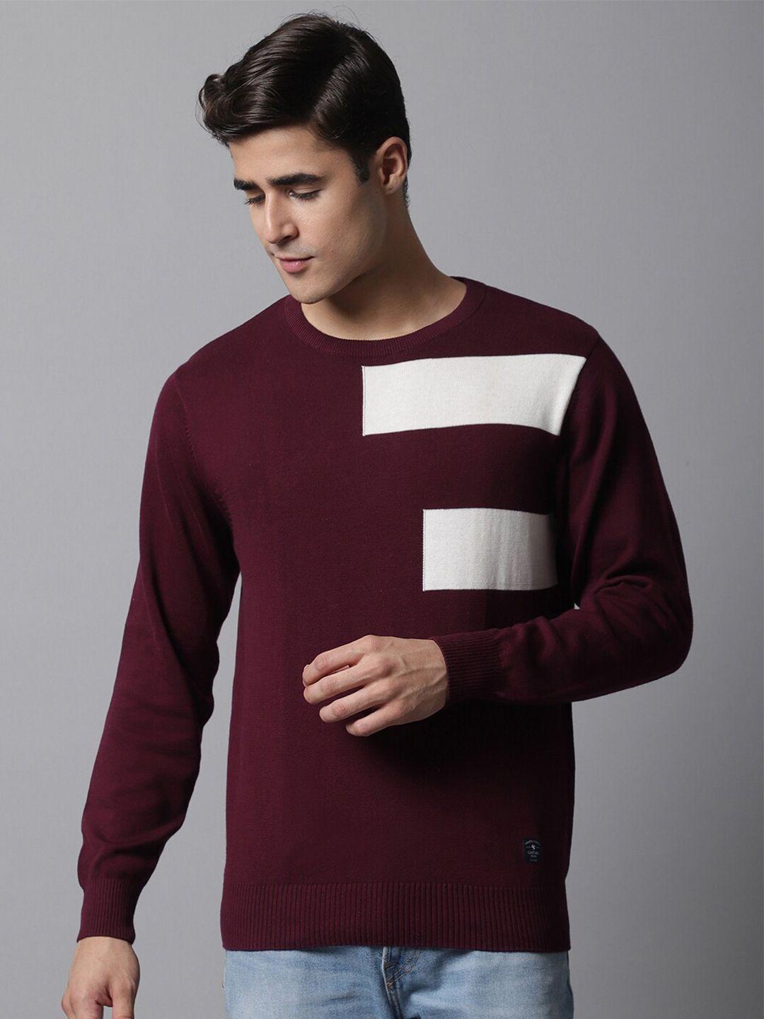 cantabil-men-maroon-&-white-colourblocked-colourblocked-pullover