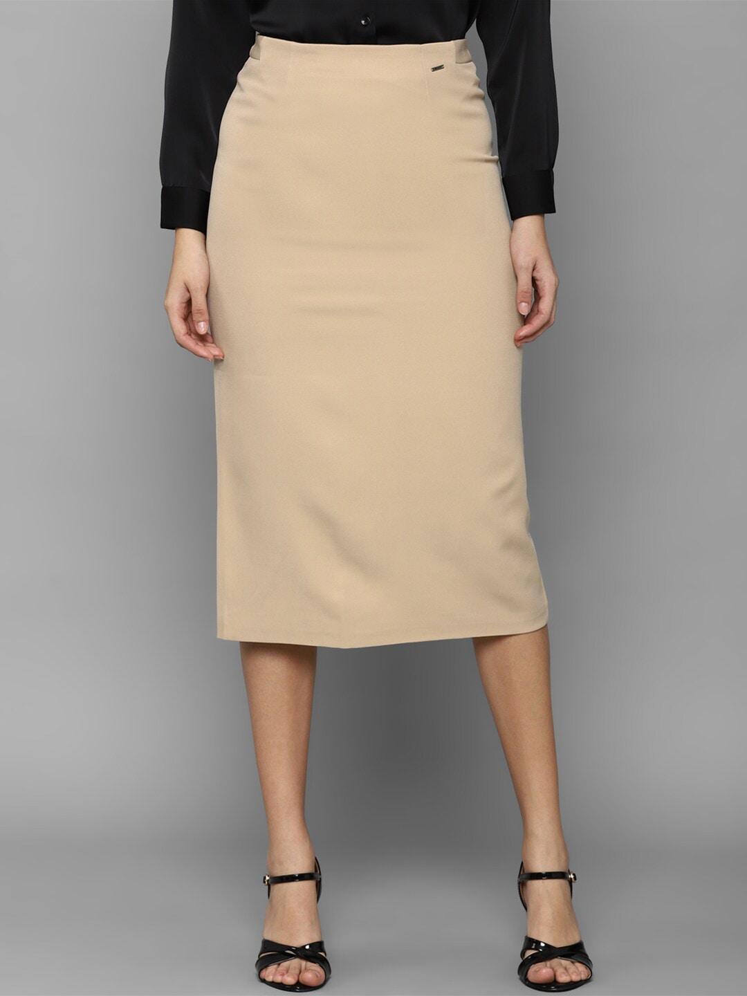 Allen Solly Woman Khaki Solid Pencil Skirts