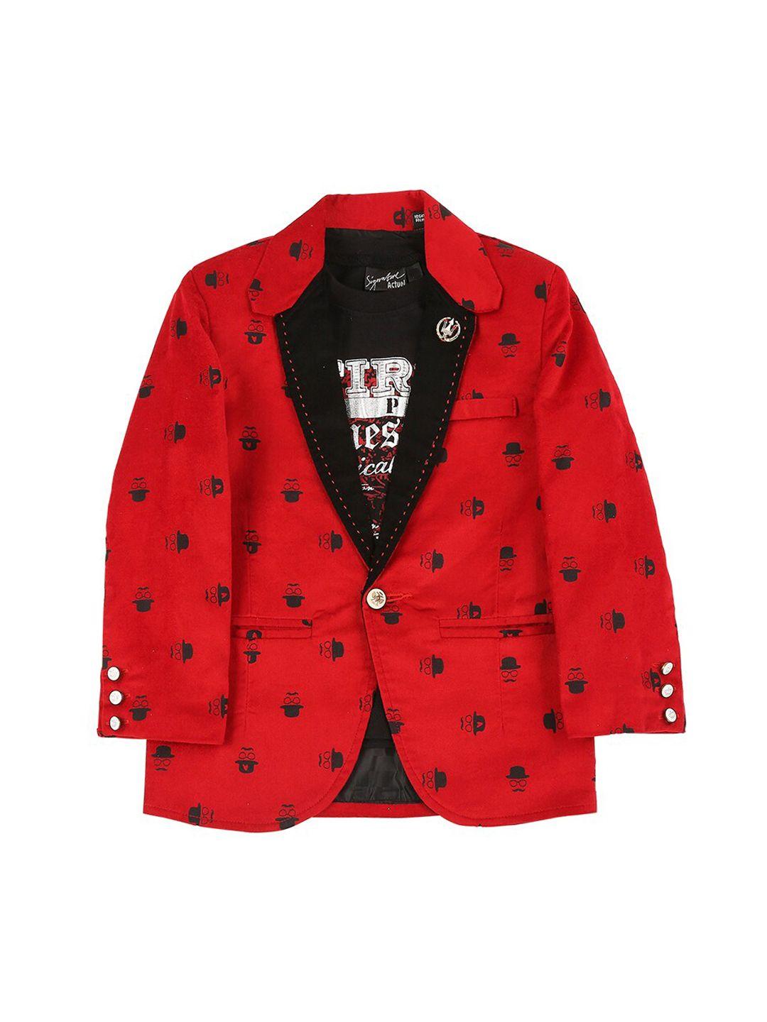 Actuel Boys Red Printed Blazer With Tshirt