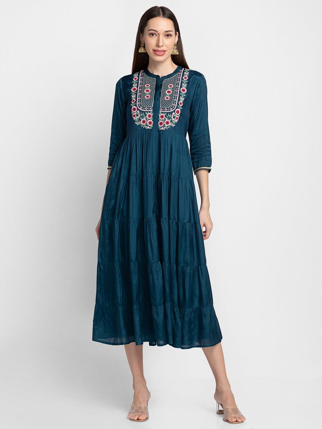 globus-teal-embroidered-ethnic-a-line-midi-dress