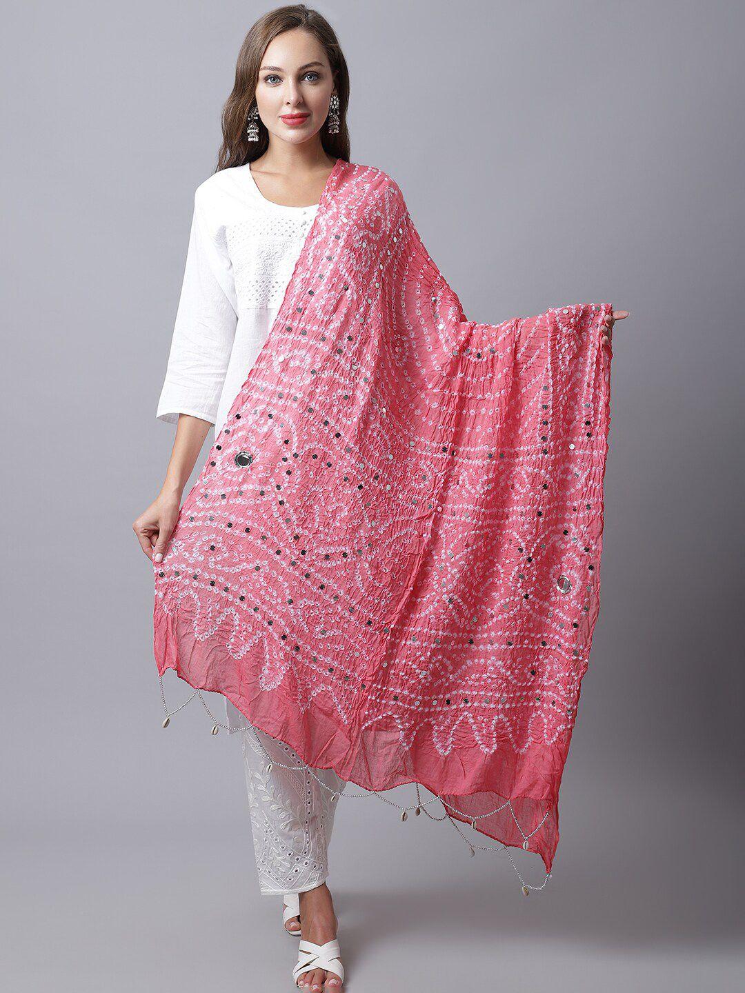 soundarya-women-pink-&-white-printed-pure-cotton-bandhani-dupatta-with-mirror-work