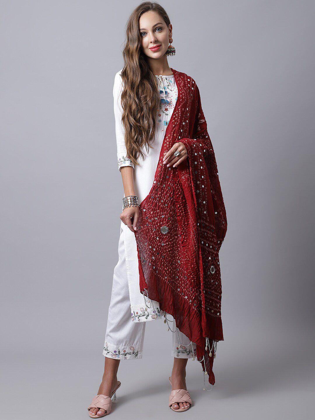 soundarya-women-red-&-white-printed-pure-cotton-bandhani-dupatta-with-mirror-work
