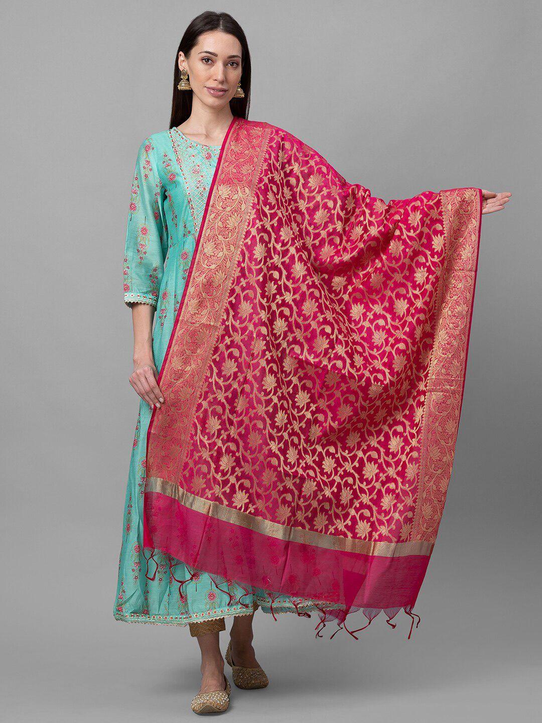 globus-pink-&-gold-toned-ethnic-motifs-woven-design-dupatta-with-zari