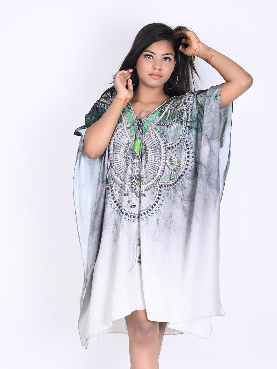 Rajoria Instyle Black & White Georgette Ethnic Kaftan Dress