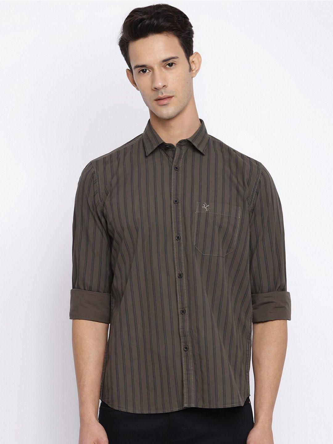 cantabil-men-olive-green-striped-cotton-casual-shirt