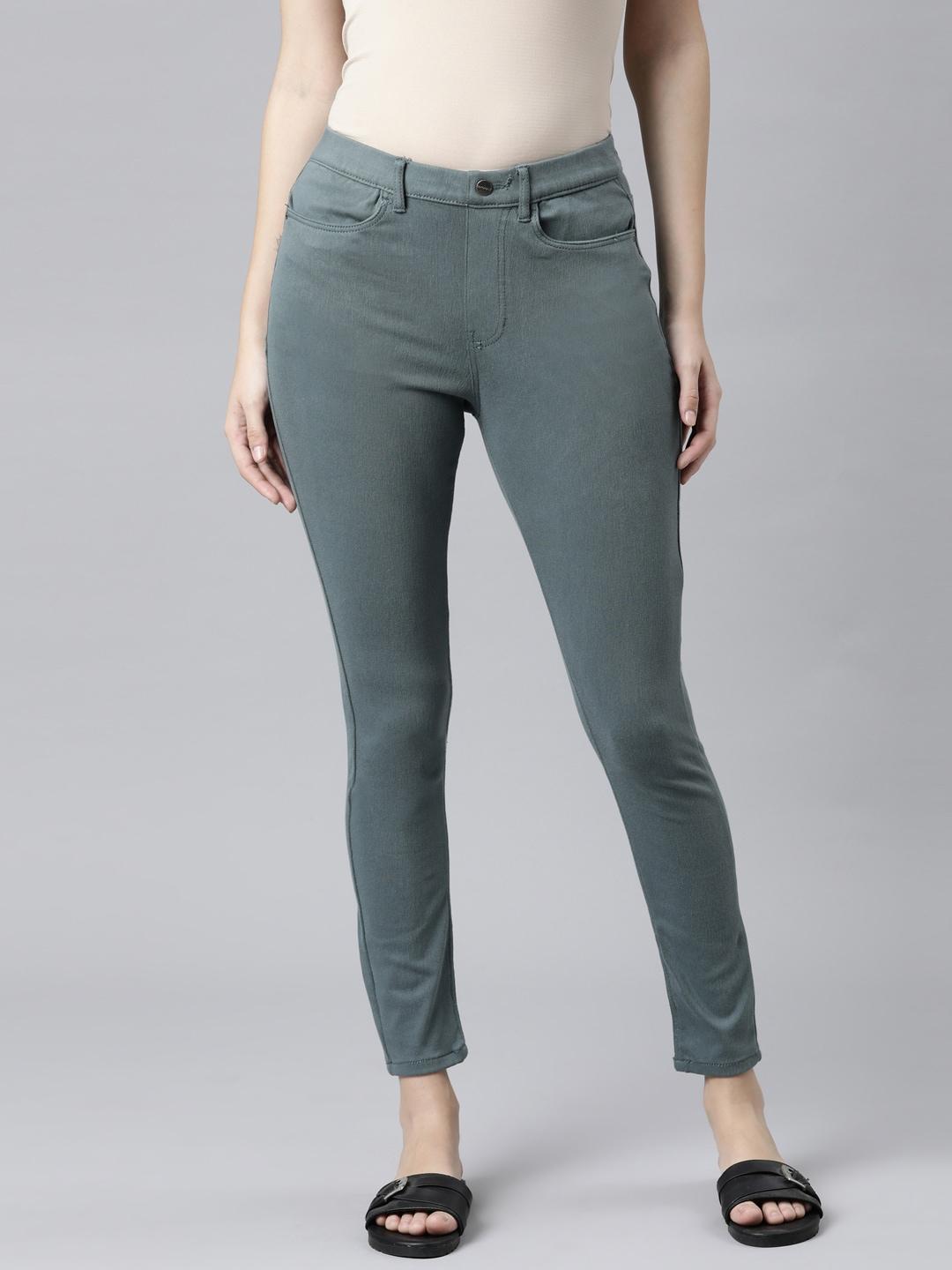 go-colors-women-green-cotton-solid-slim-fit-jeggings