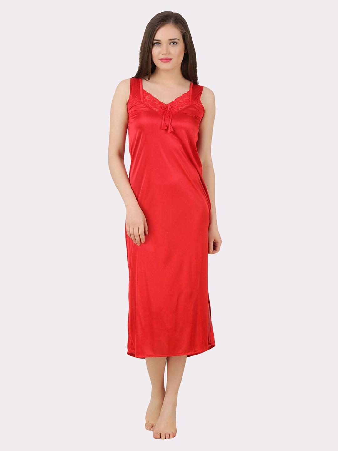 Fasense Red Solid Maxi Nightdress