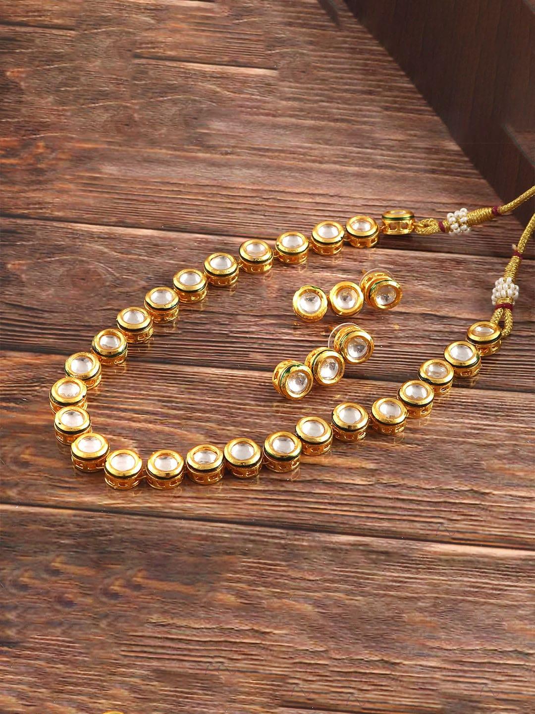 Jewar Mandi White Gold-Plated Kundan Studded Jewellery Set