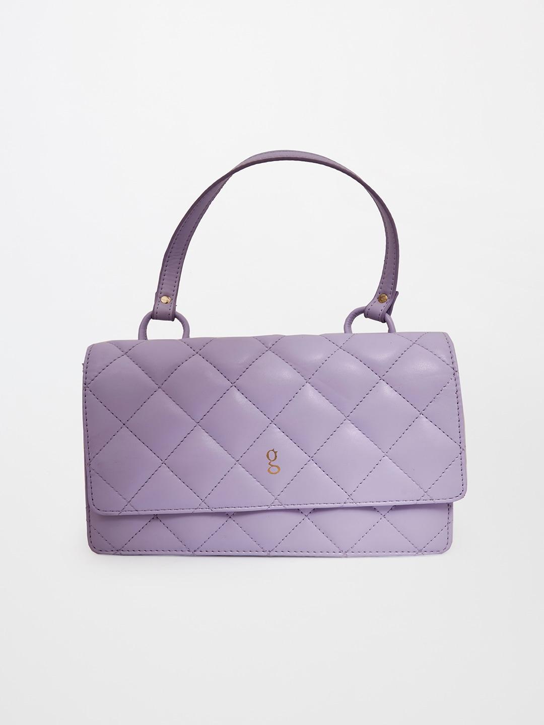 Global Desi Purple Textured Structured Handheld Bag with Quilted