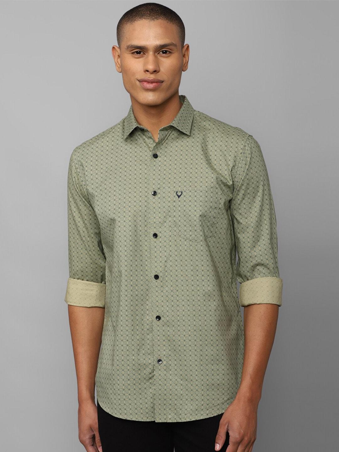 Allen Solly Men Olive Green Slim Fit Printed Pure Cotton Casual Shirt