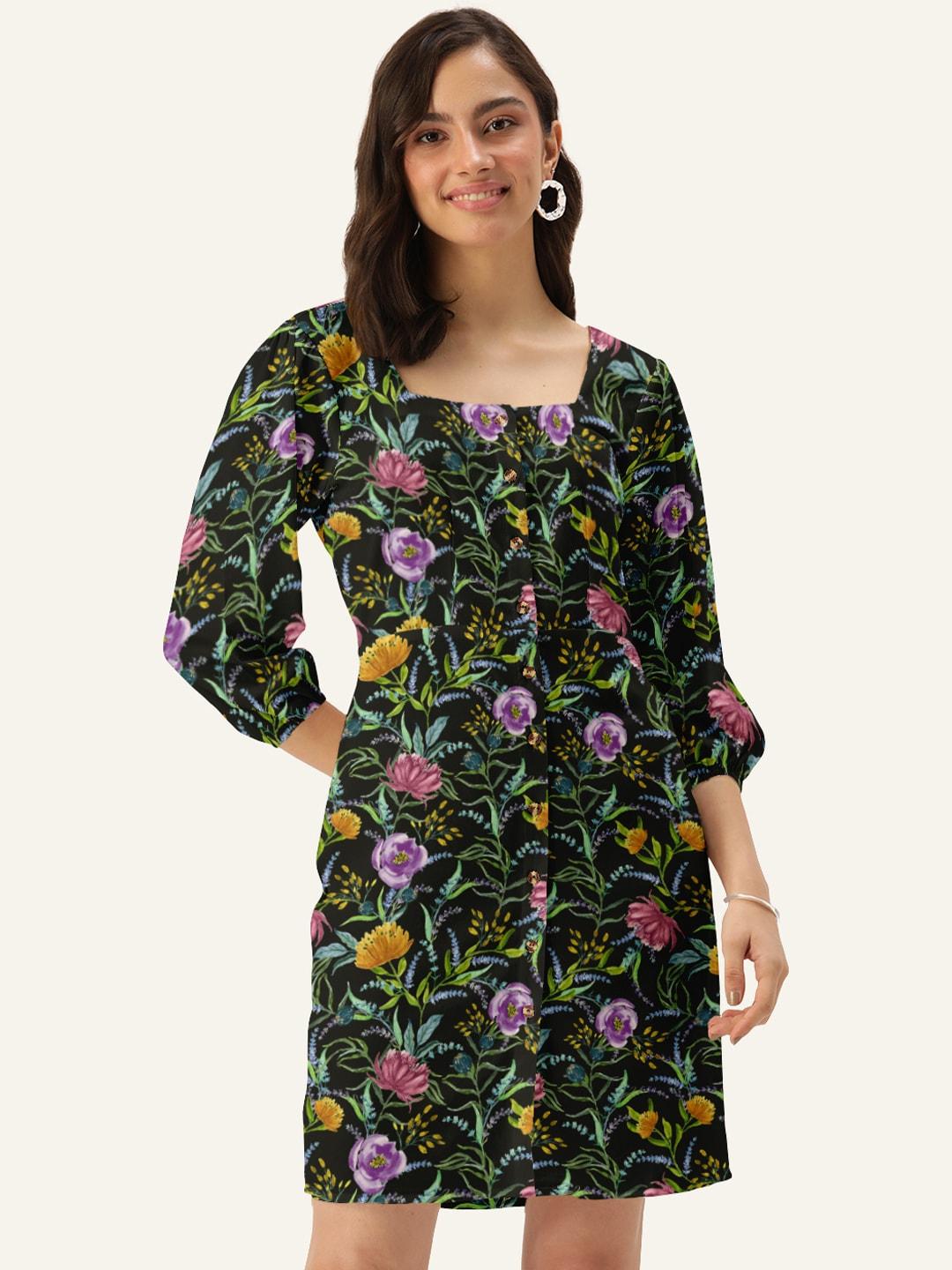 dressberry-women-black-square-neck-floral-sheath-dress
