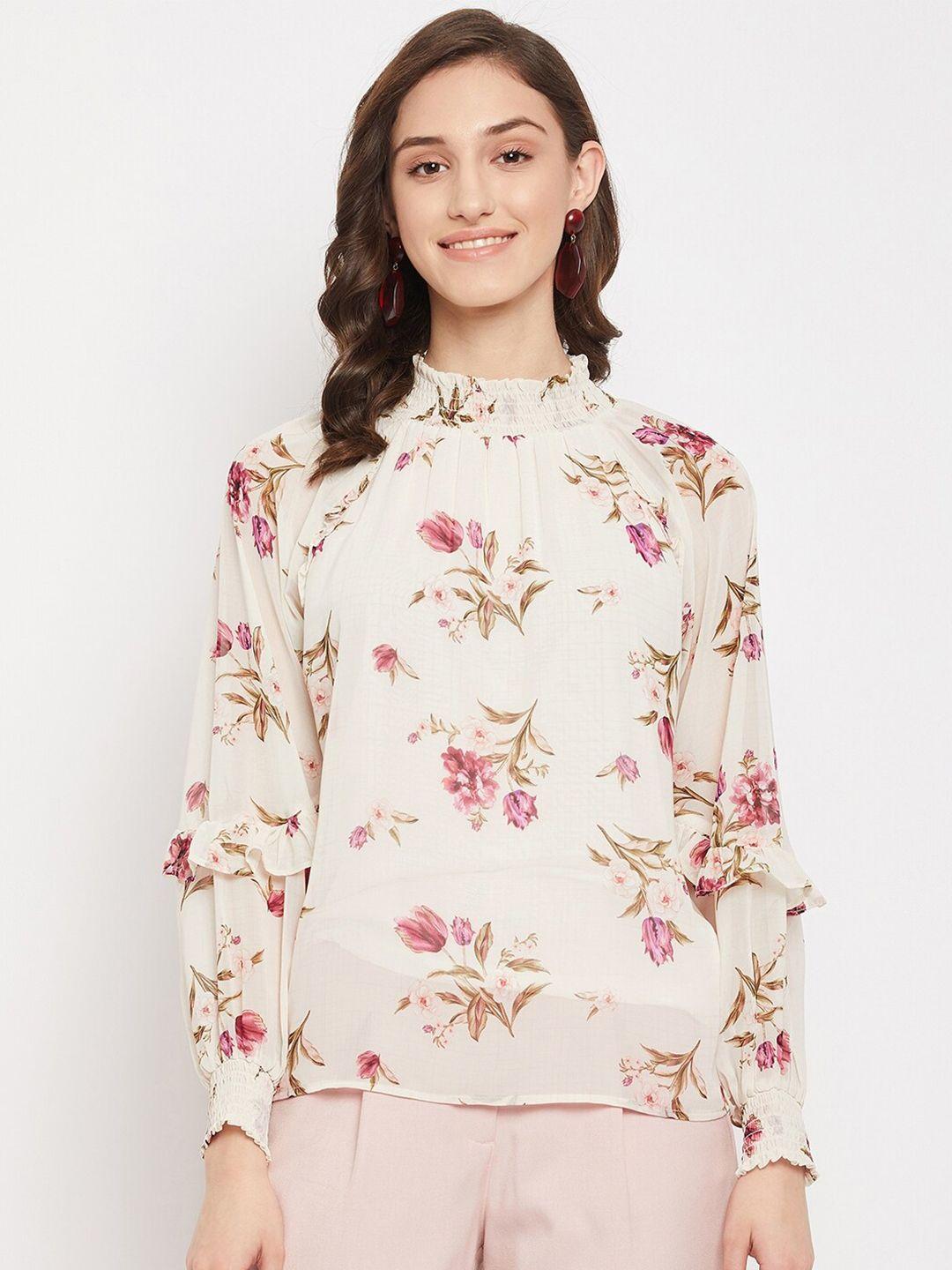 Madame Off White Floral Printed Full Sleeves Top