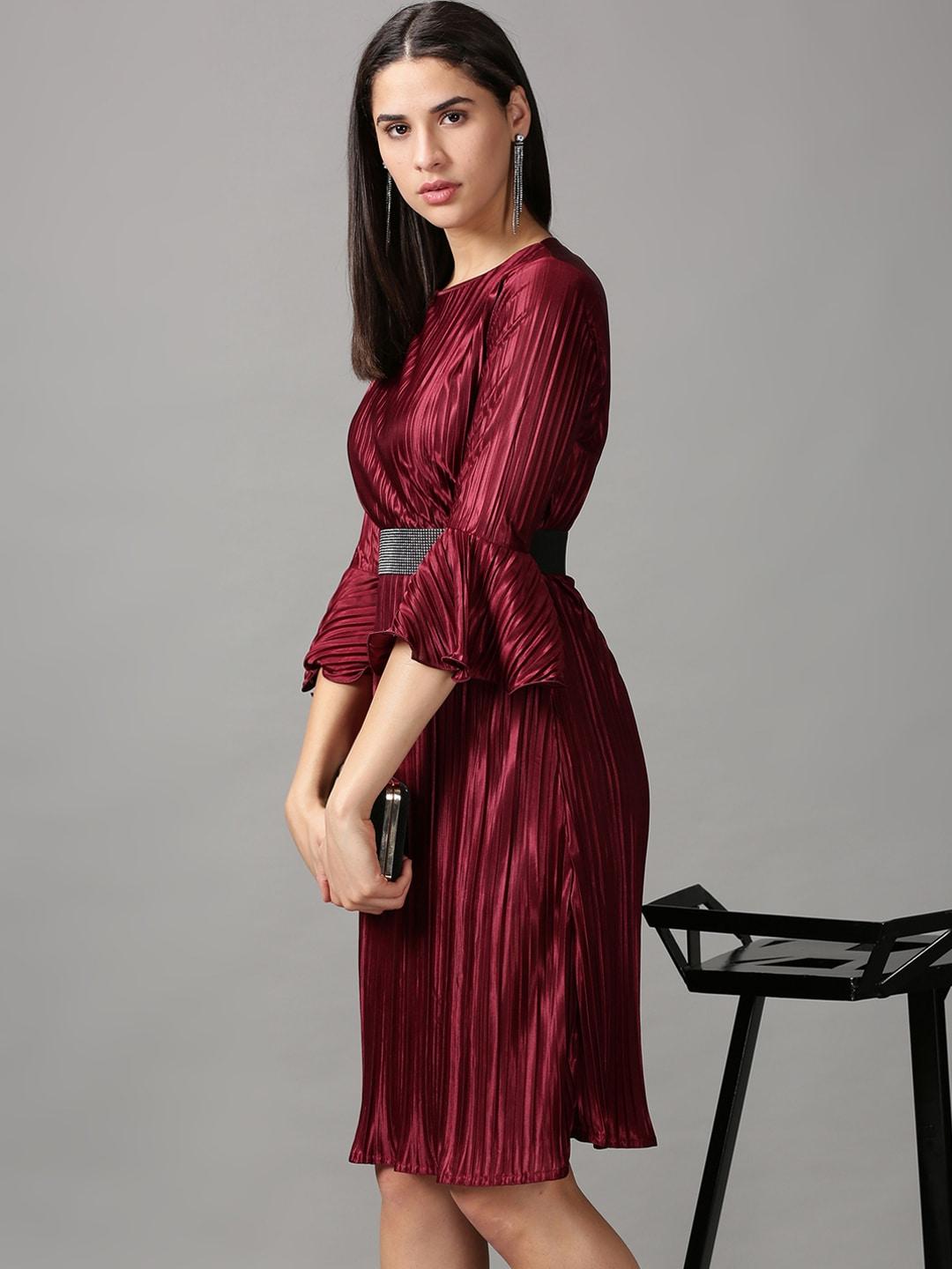 showoff-burgundy-striped-sheath-dress