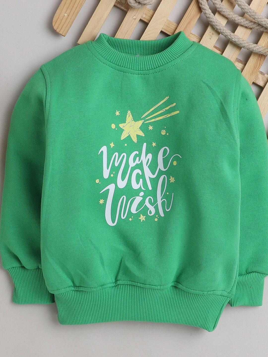Knitting Doodles Unisex Kids Green Typography Printed Fleece Round Neck Sweatshirt