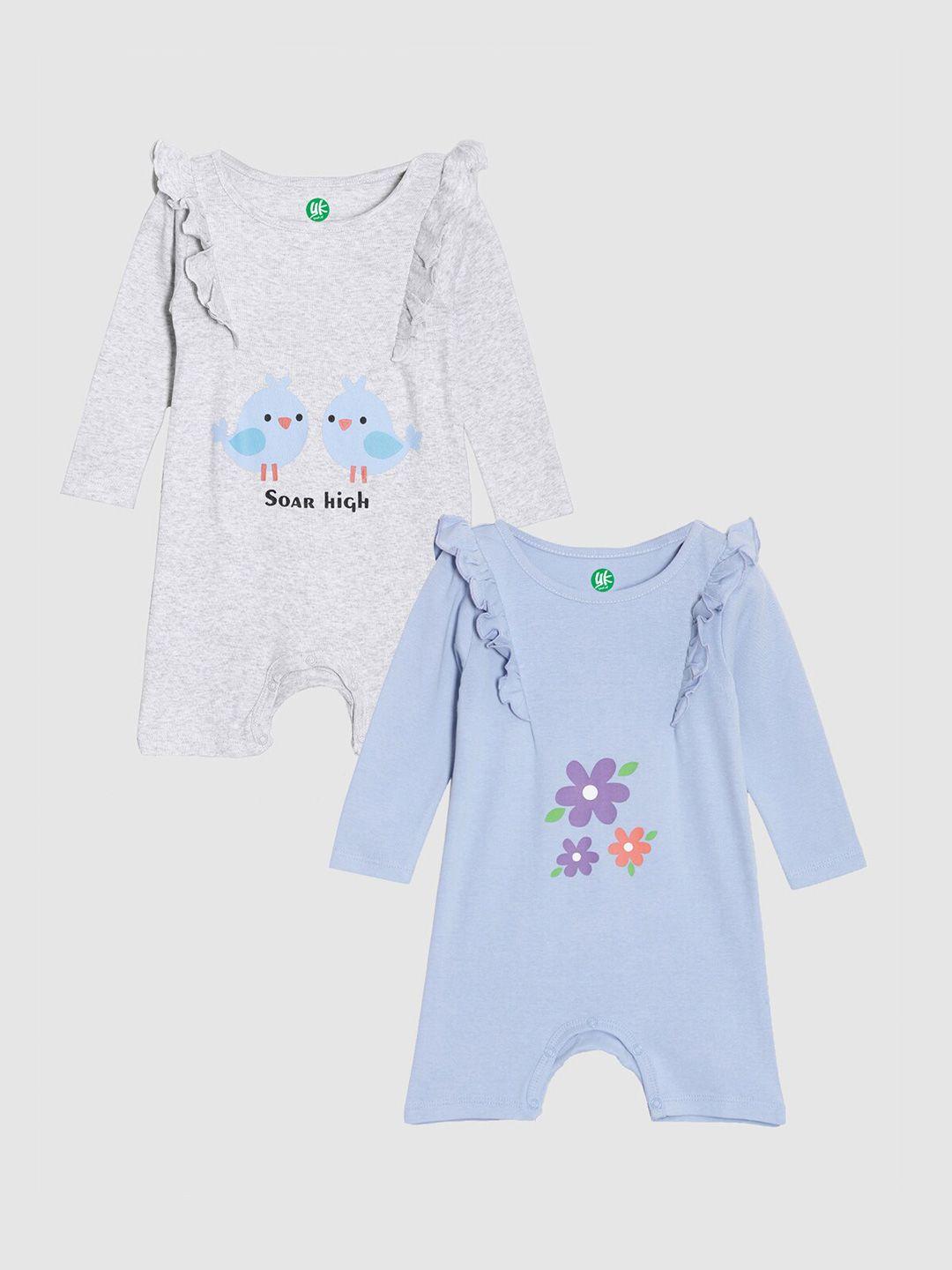 YK Organic Infant Girls Pack Of 2 Printed Organic Cotton Rompers