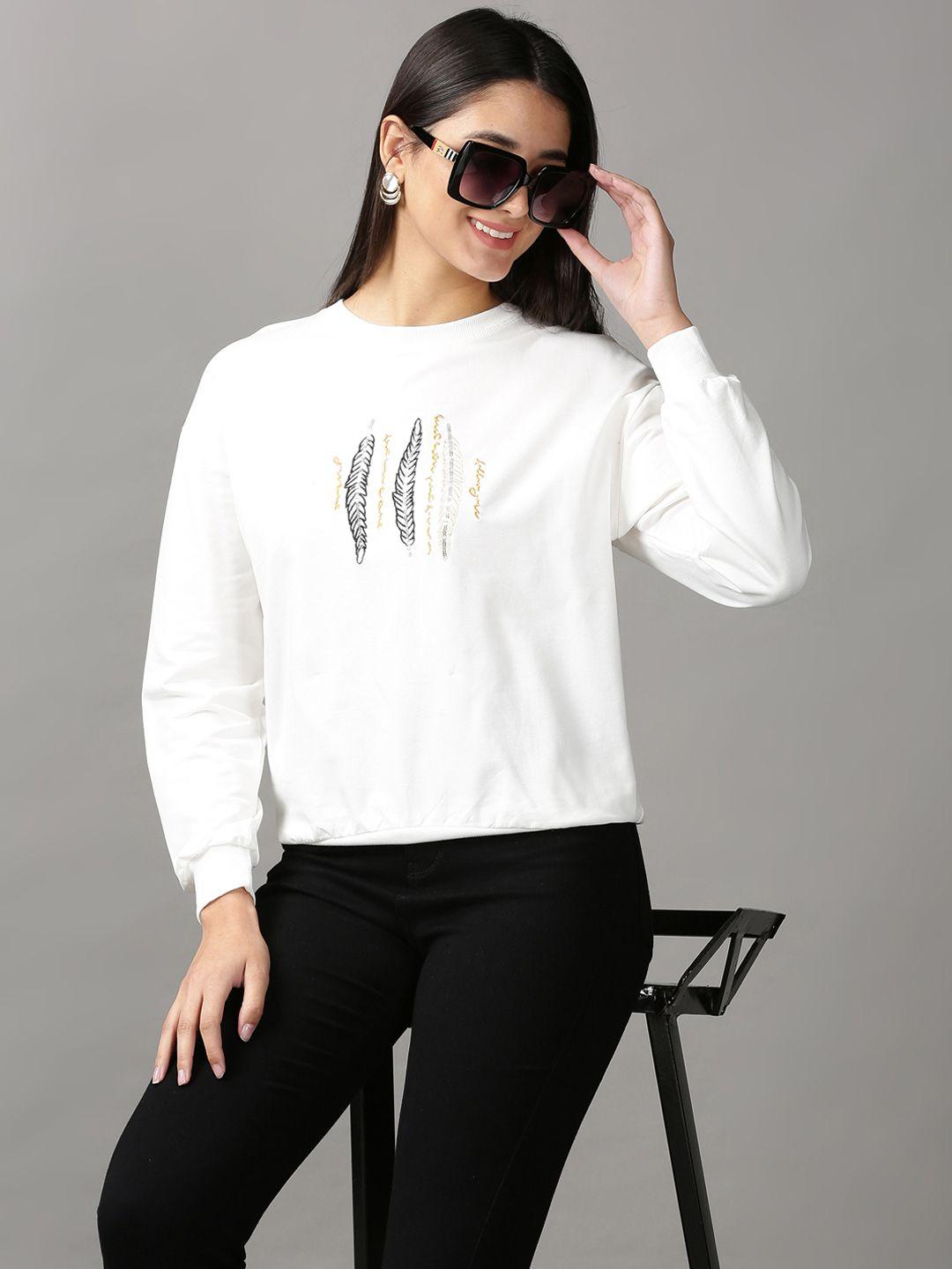 SHOWOFF Women White & Black Embroidered Top