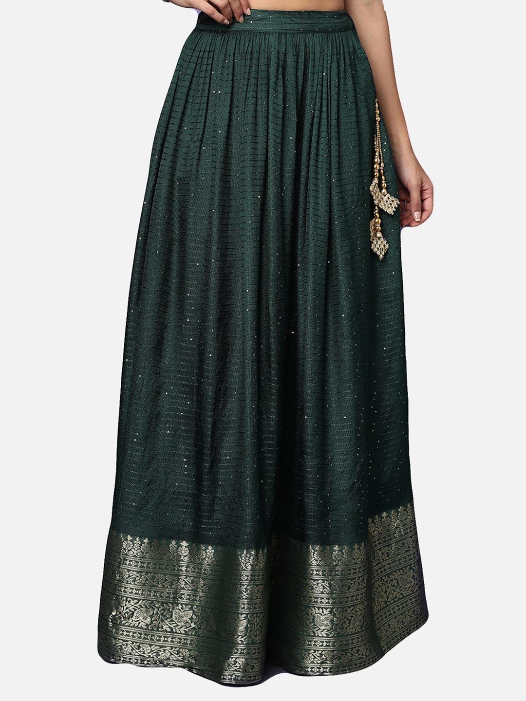 SALWAR STUDIO Women Green Sequenced Maxi-Length Lehenga Ethnic Skirt