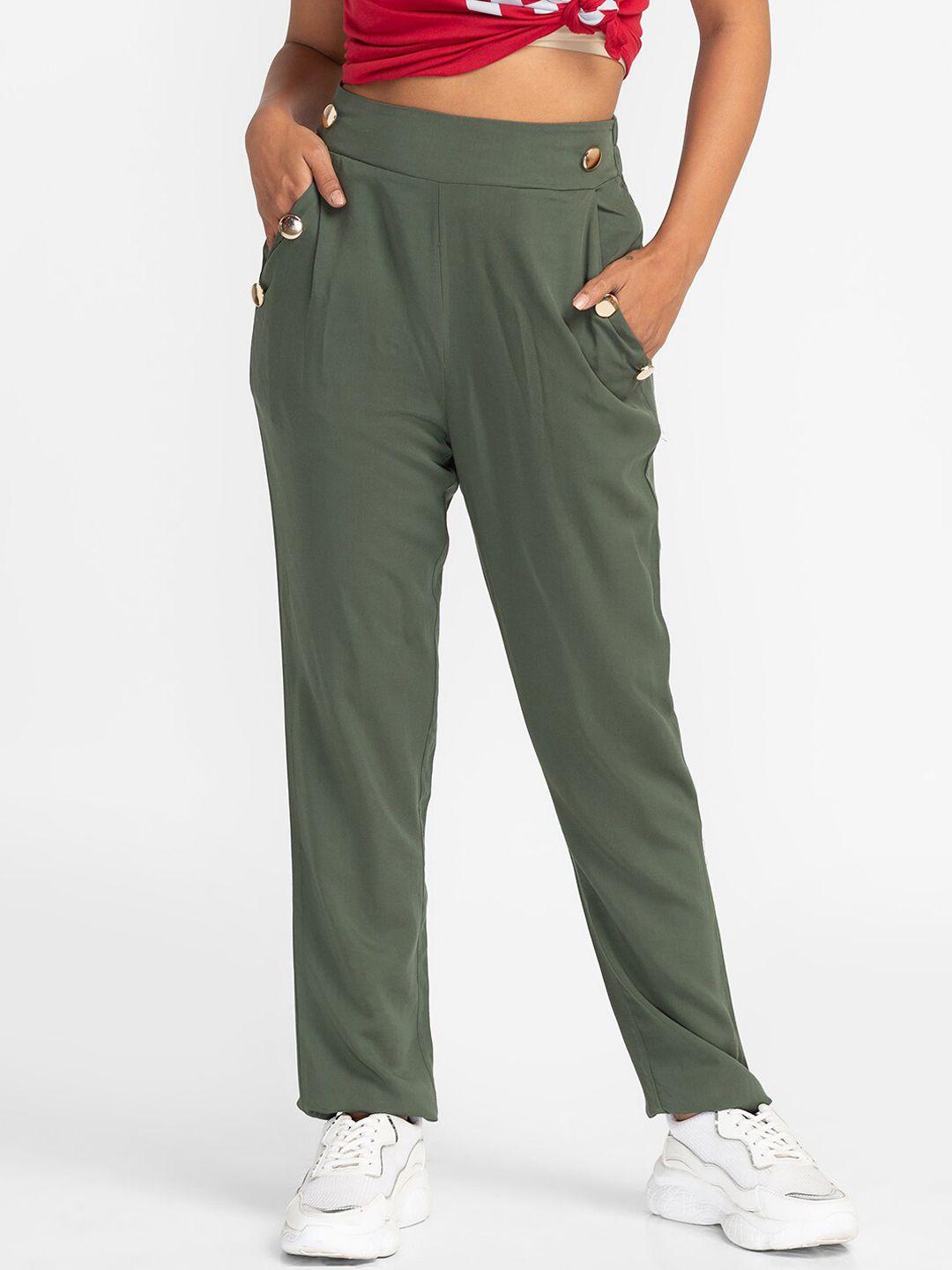 globus-women-olive-green-slim-fit-regular-trousers