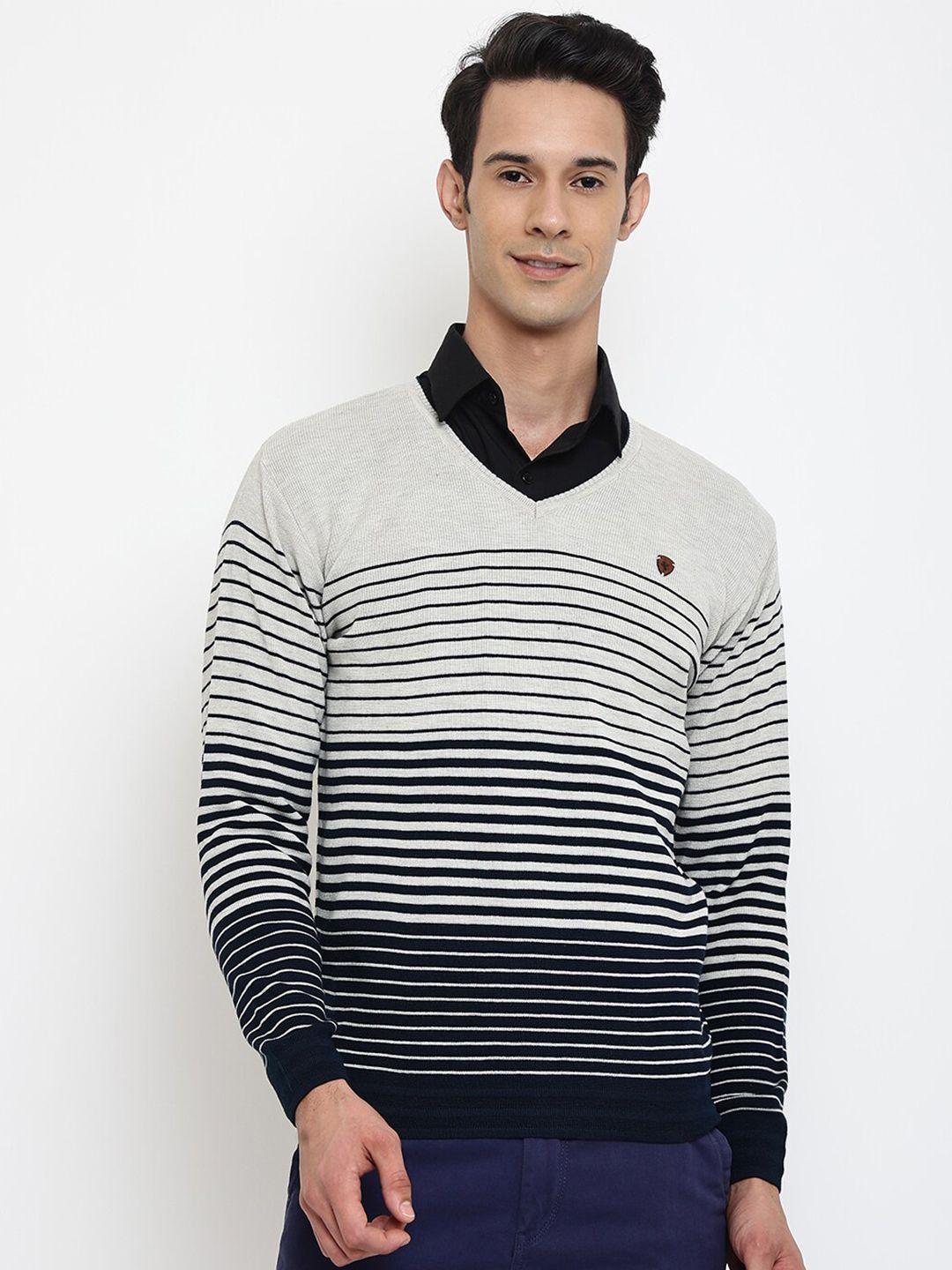 cantabil-men-grey-&-navy-blue-striped-wool-v-neck-pullover