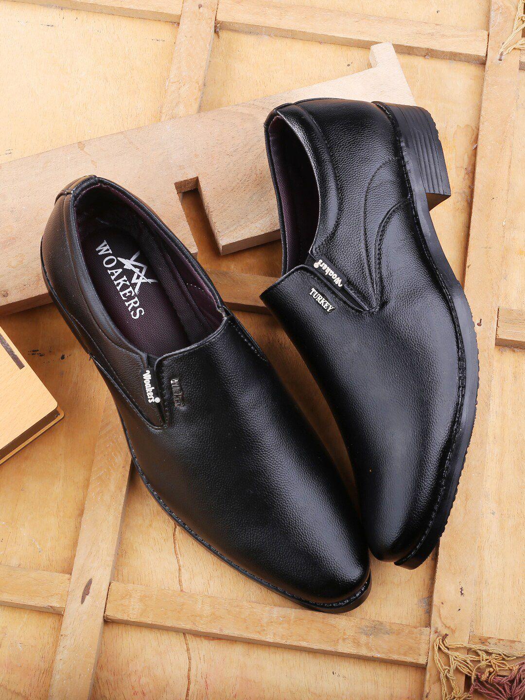 Woakers Men Black Solid Formal Slip-On Shoes