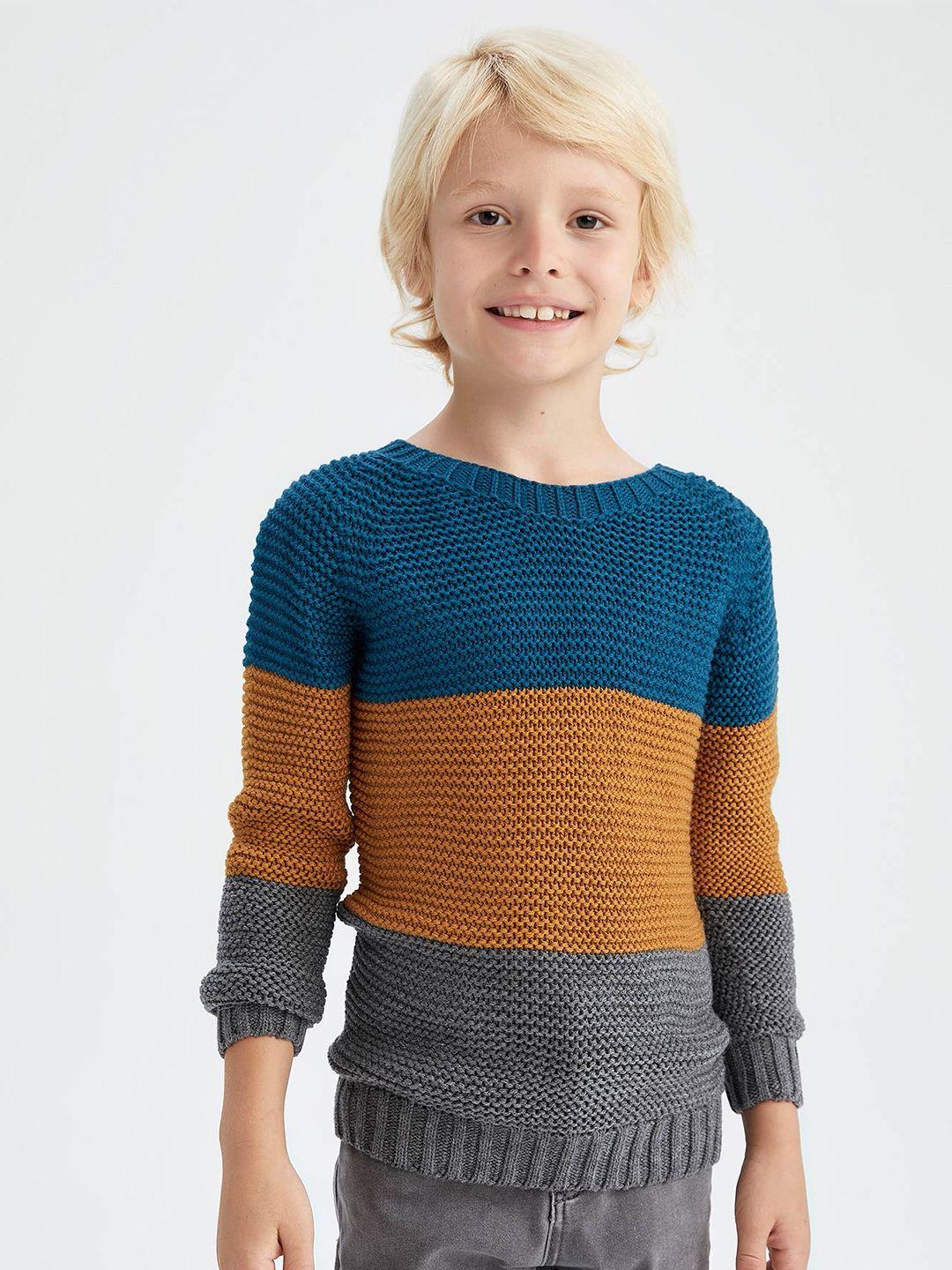 defacto-boys-blue-&-mustard-colourblocked-pullover