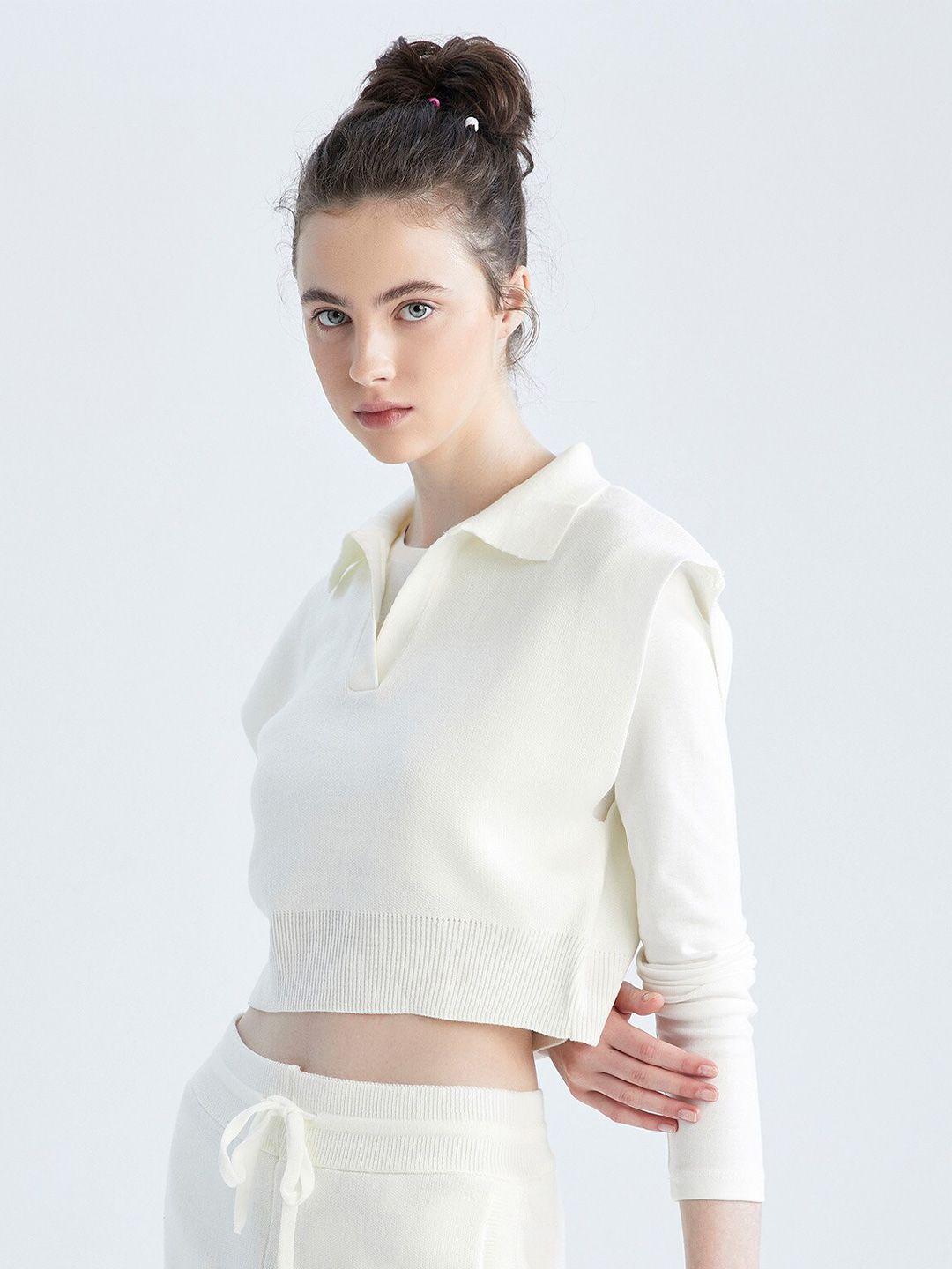 defacto-women-white-crop-pullover