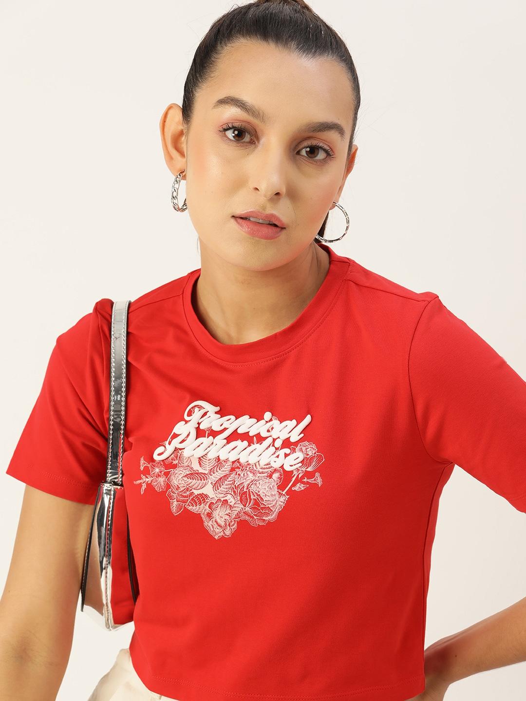 DressBerry Red Typography Printed Crop Top