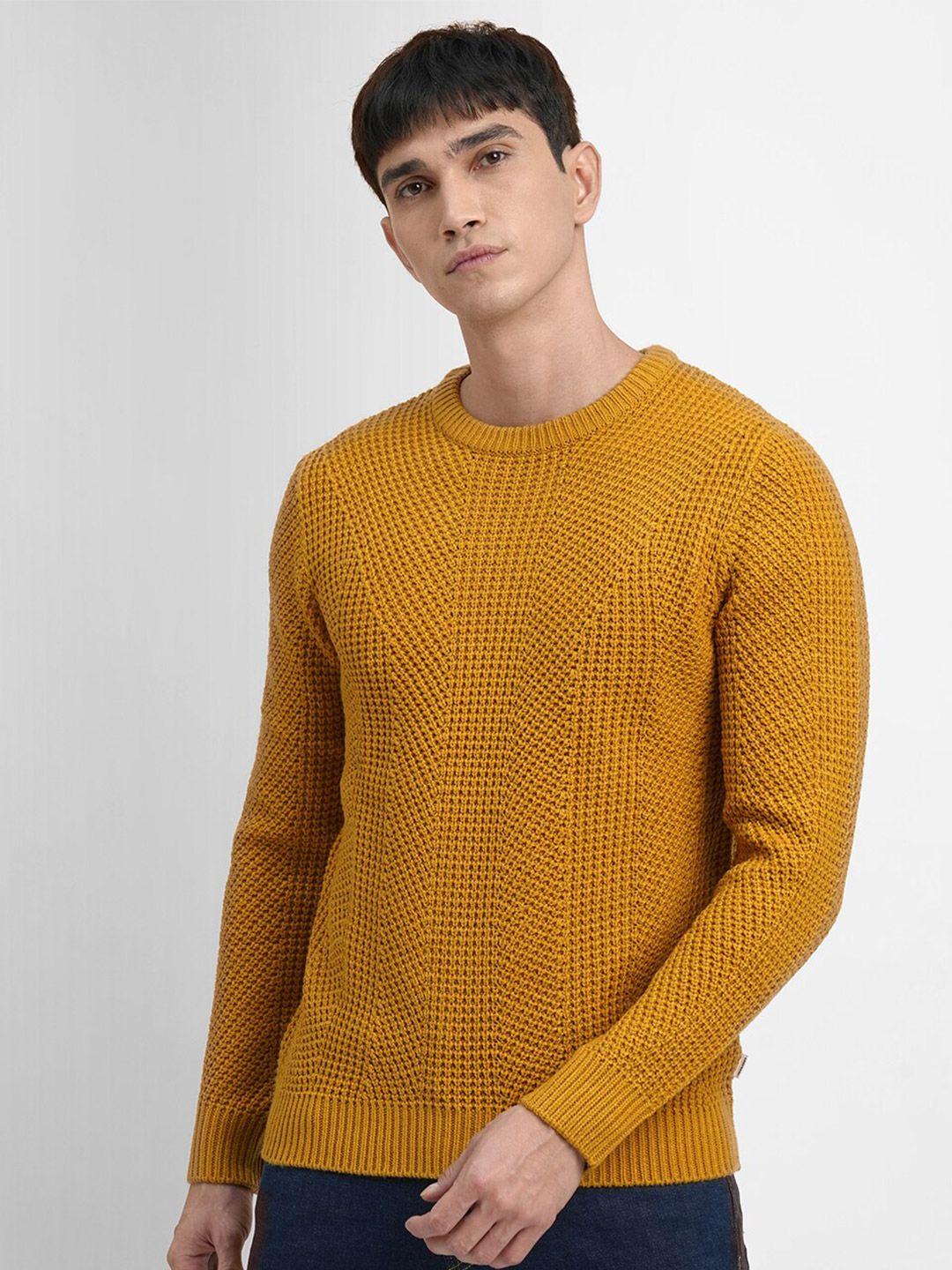 jack-&-jones-men-mustard-cable-knit-acrylic-pullover